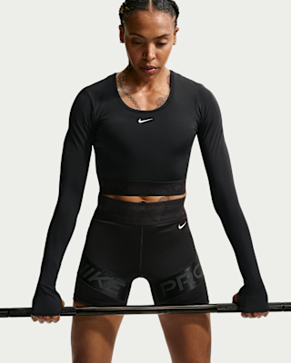 Nike Pro Women's Dri-FIT Cropped Long-Sleeve Top. Nike RO